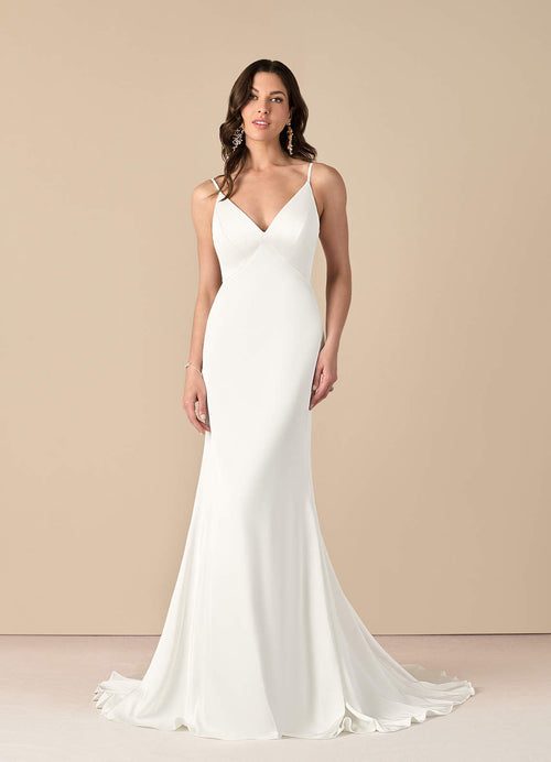 Diamond White Mermaid Lace Stretch Satin Dress