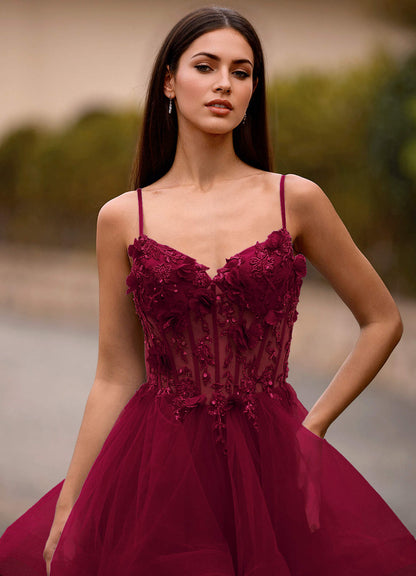 Dreama Burgundy Lace Corset Ruffle Prom Dress  Dress