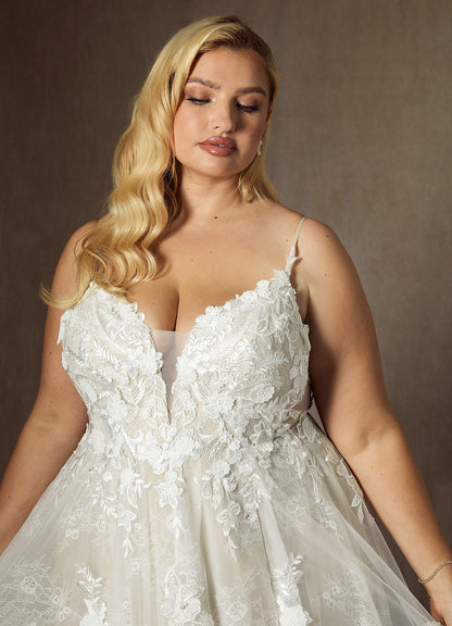 Diamond White Champagne A-Line Lace Tulle Dress