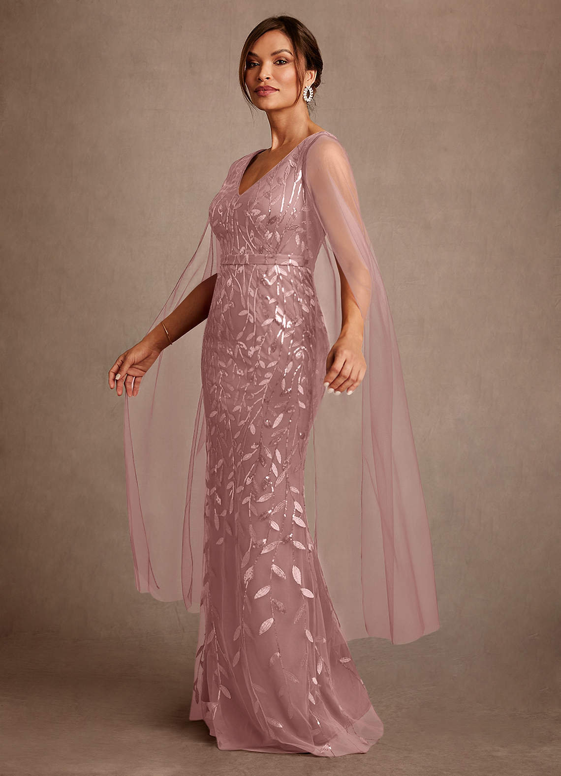 Dusty Rose Sheath Lace Tulle Dress
