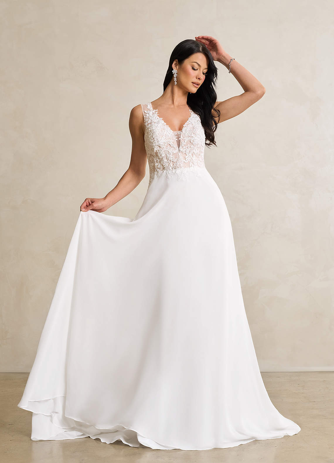 Diamond White Nude A-Line Sequins Chiffon Dress