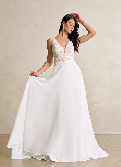 Diamond White Nude A-Line Sequins Chiffon Dress