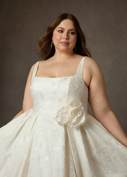 Antique White Ball-Gown with Pockets Floral Jacquard Dress