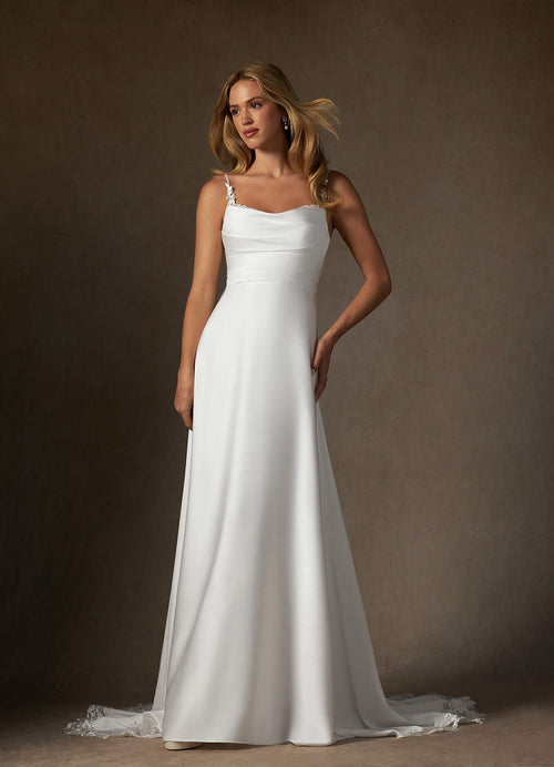 Diamond White A-Line Lace Stretch Satin Dress