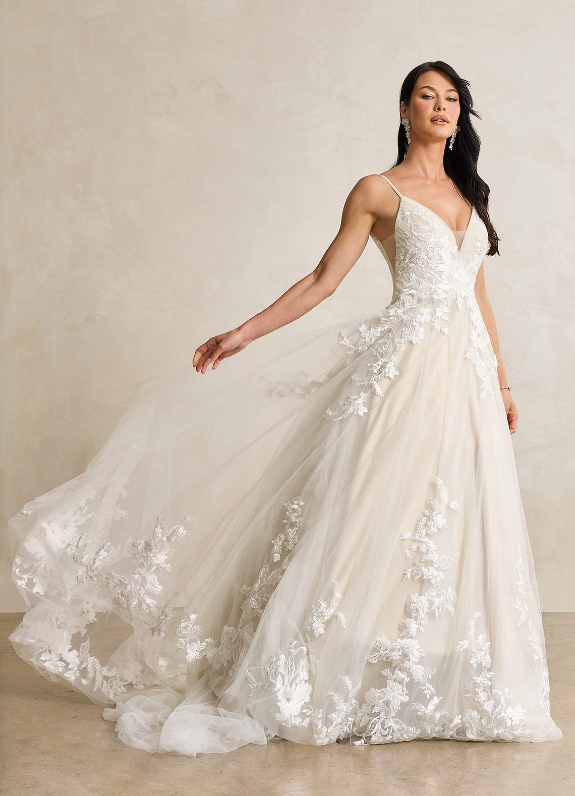 Diamond White Champagne A-Line V-Neck Sequins Tulle Dress