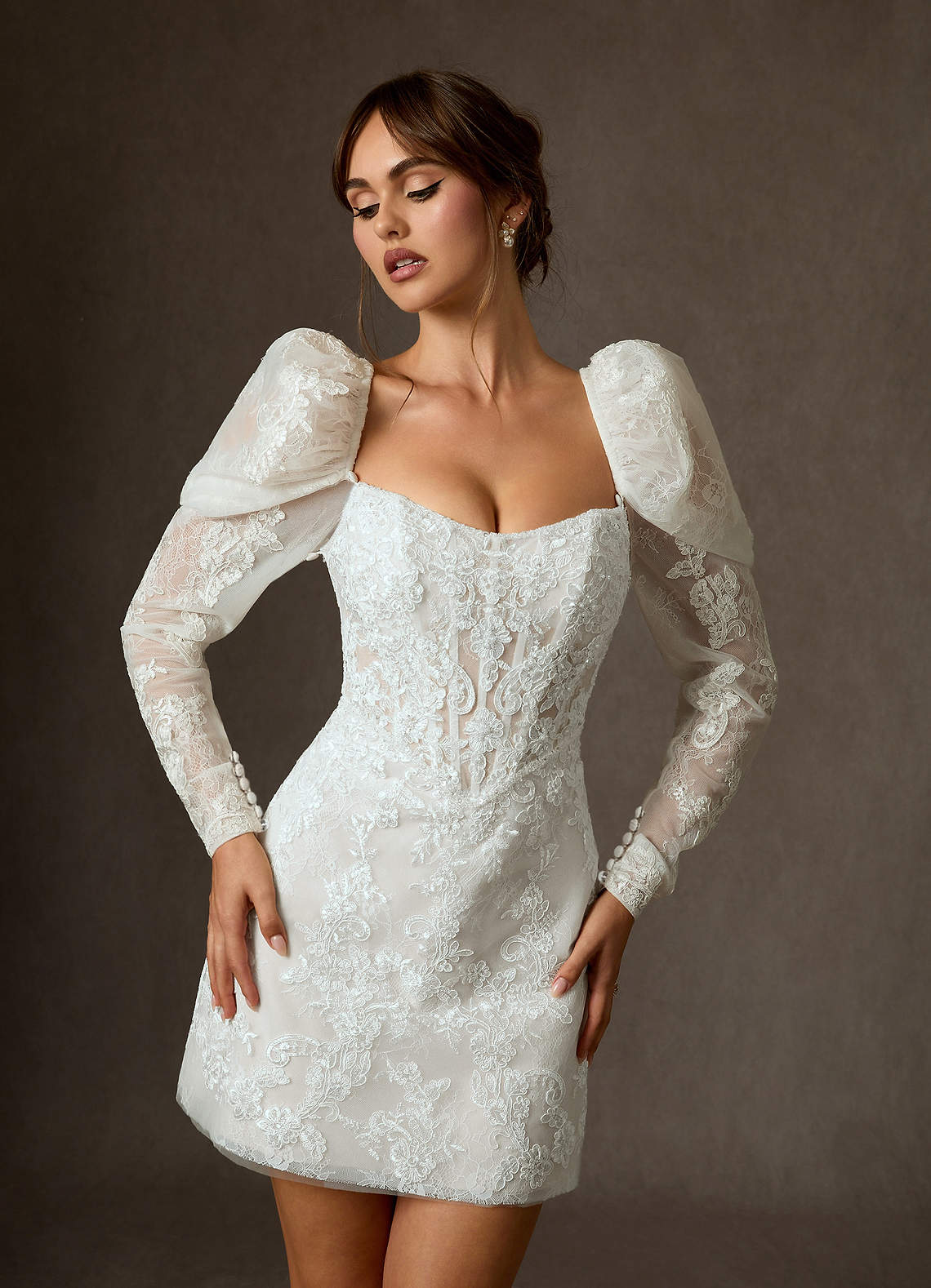 Diamond White A-Line Strapless Lace Dress