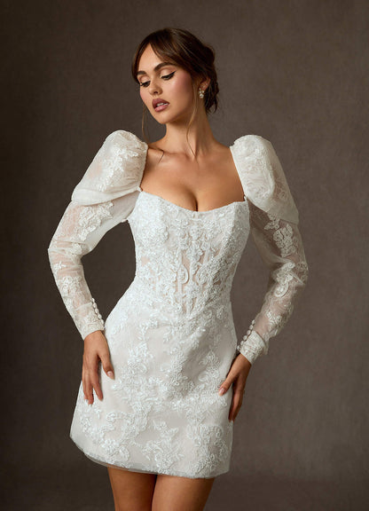 Diamond White A-Line Strapless Lace Dress