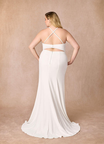 Diamond White Mermaid V-Neck Stretch Crepe Dress