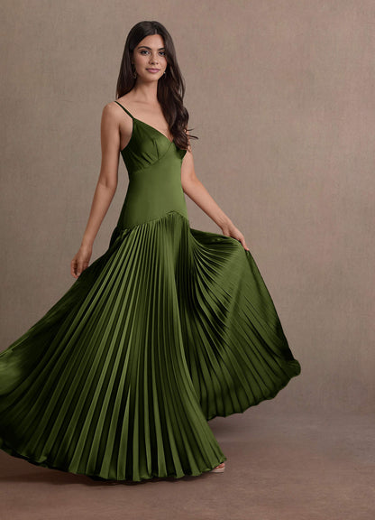 Jill Olive Dropped Waist Gown  Dress