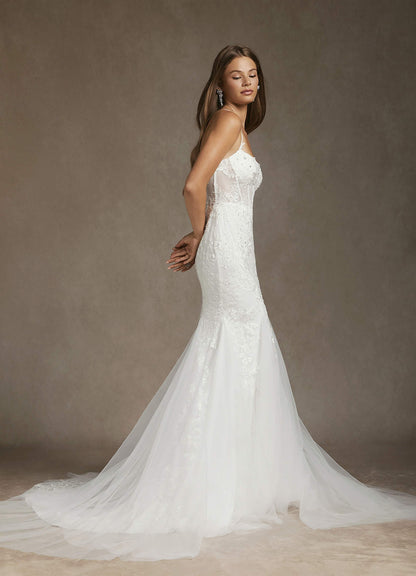 Diamond White Mermaid Sequins Tulle Dress