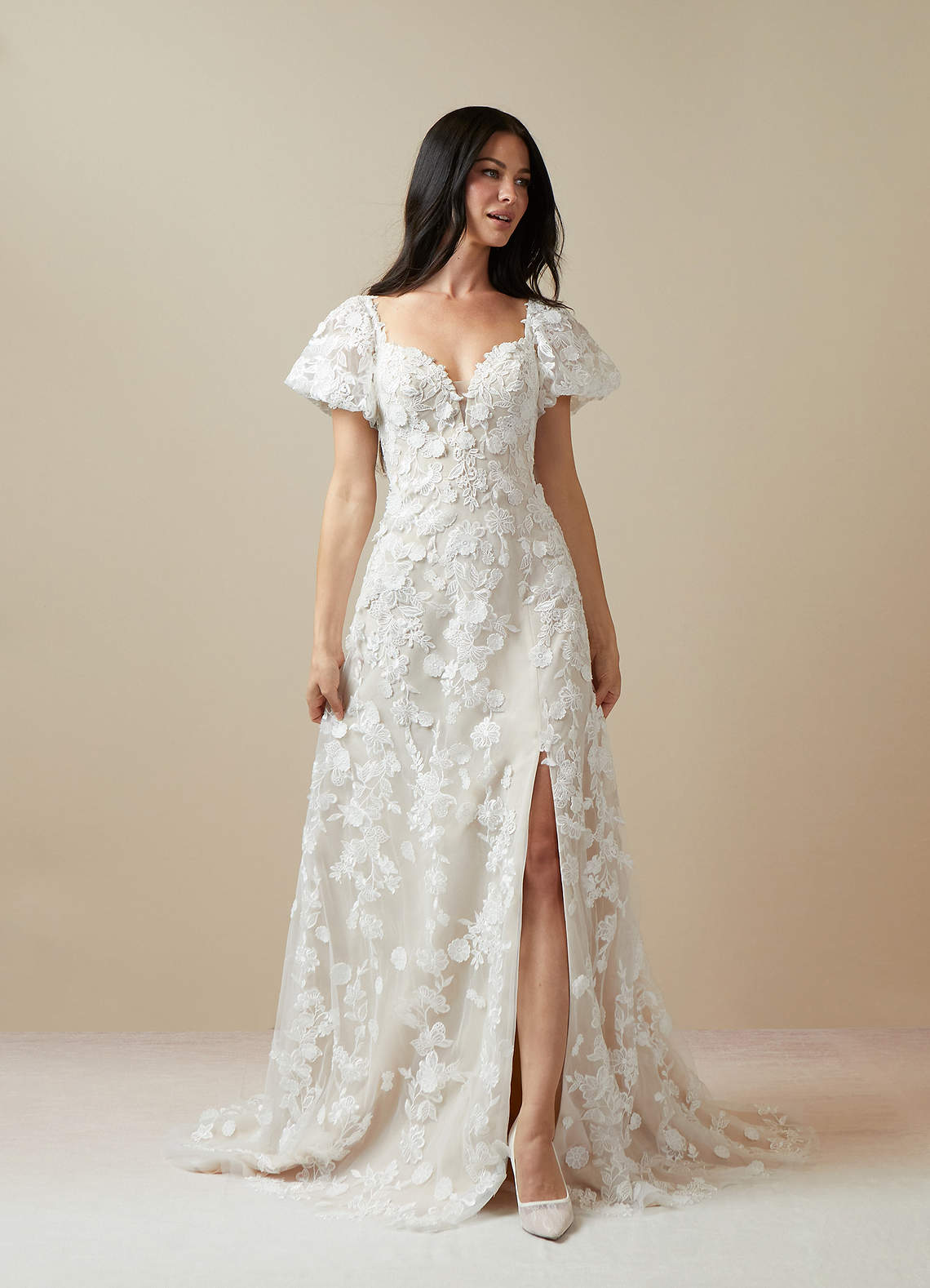 Diamond White Champagne A-Line Sweetheart Lace Dress