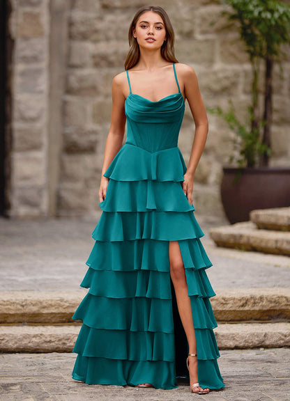 Rhythm Peacock Ruffled A-Line Prom Dress