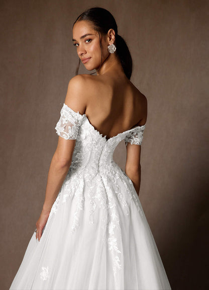 Diamond White Ball-Gown Off the Shoulder Tulle Dress