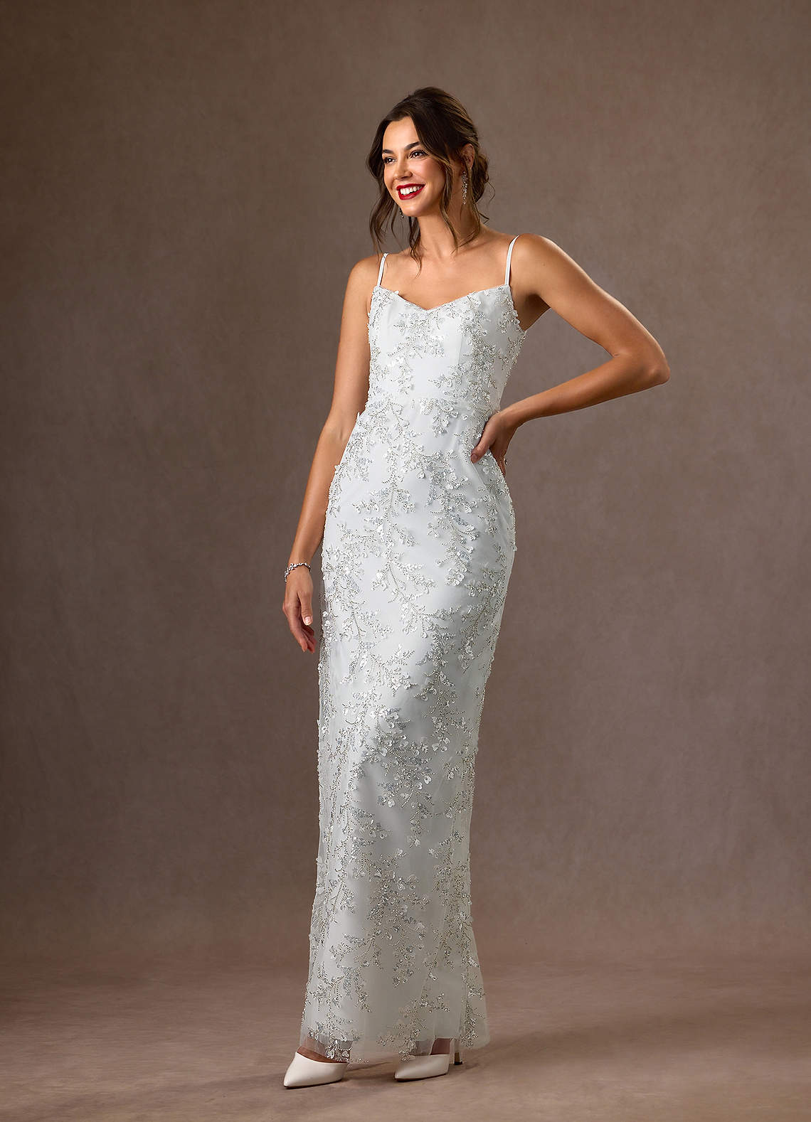 Diamond White Sheath Lace Dress