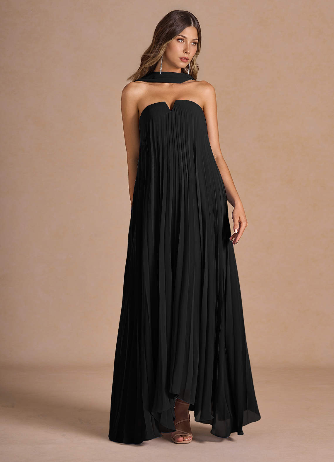 Nahla Black Allover Pleated Maxi Dress  Dress