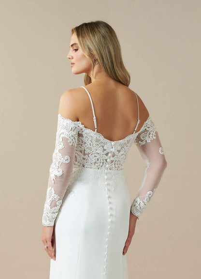 Diamond White Champagne Mermaid Off the Shoulder Stretch Crepe Dress