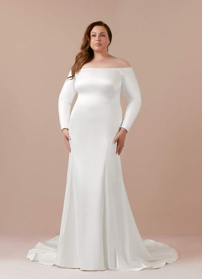 Diamond White Mermaid Off the Shoulder Satin Dress