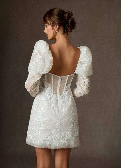 Diamond White A-Line Strapless Lace Dress