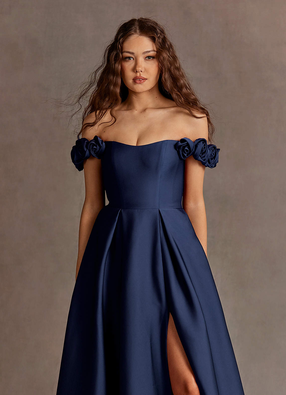 Jessie Navy Rose Straps Gown  Dress
