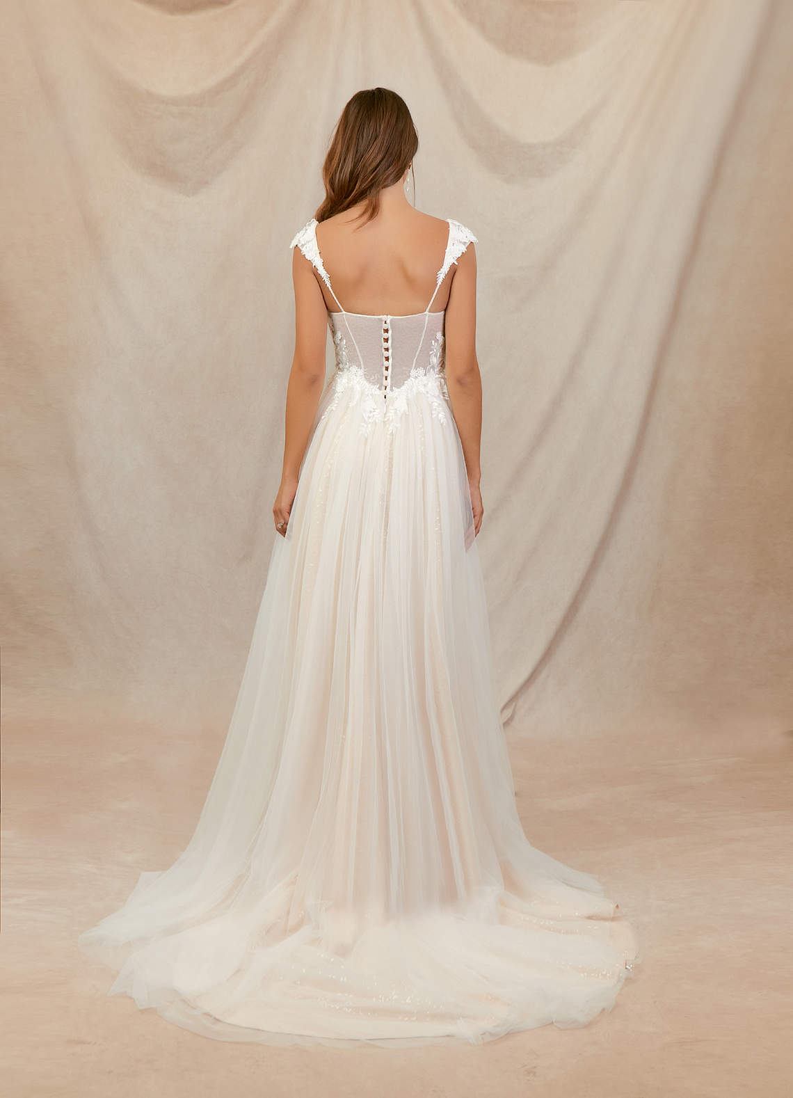 Diamond White Champagne A-Line Lace Tulle Dress