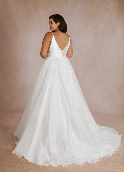 Diamond White A-Line V-Neck Mikado Dress