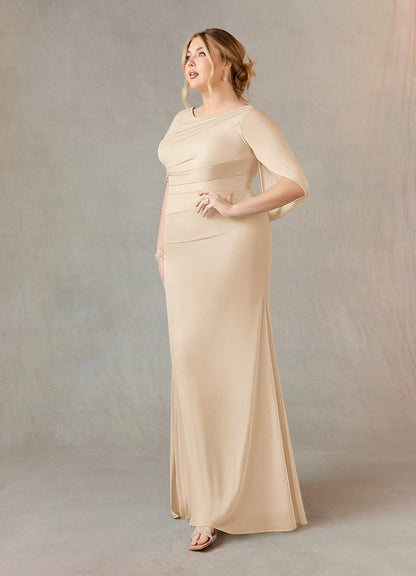 Champagne Mermaid Scoop Pleated Mesh Dress