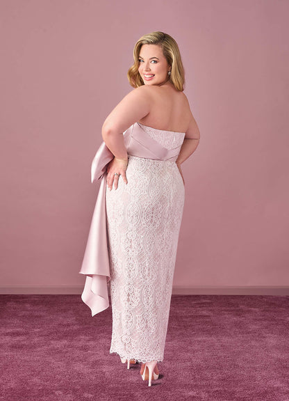 Diamond White Ballerina Pink Sheath Lace Mikado Dress Diamond White/Ballerina Pink