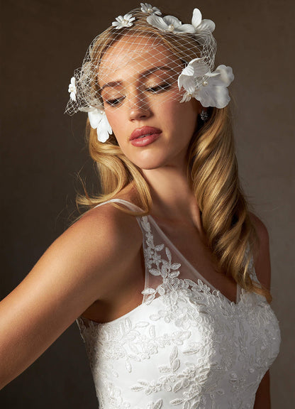 Diamond White A-Line V-Neck lace Satin Dress