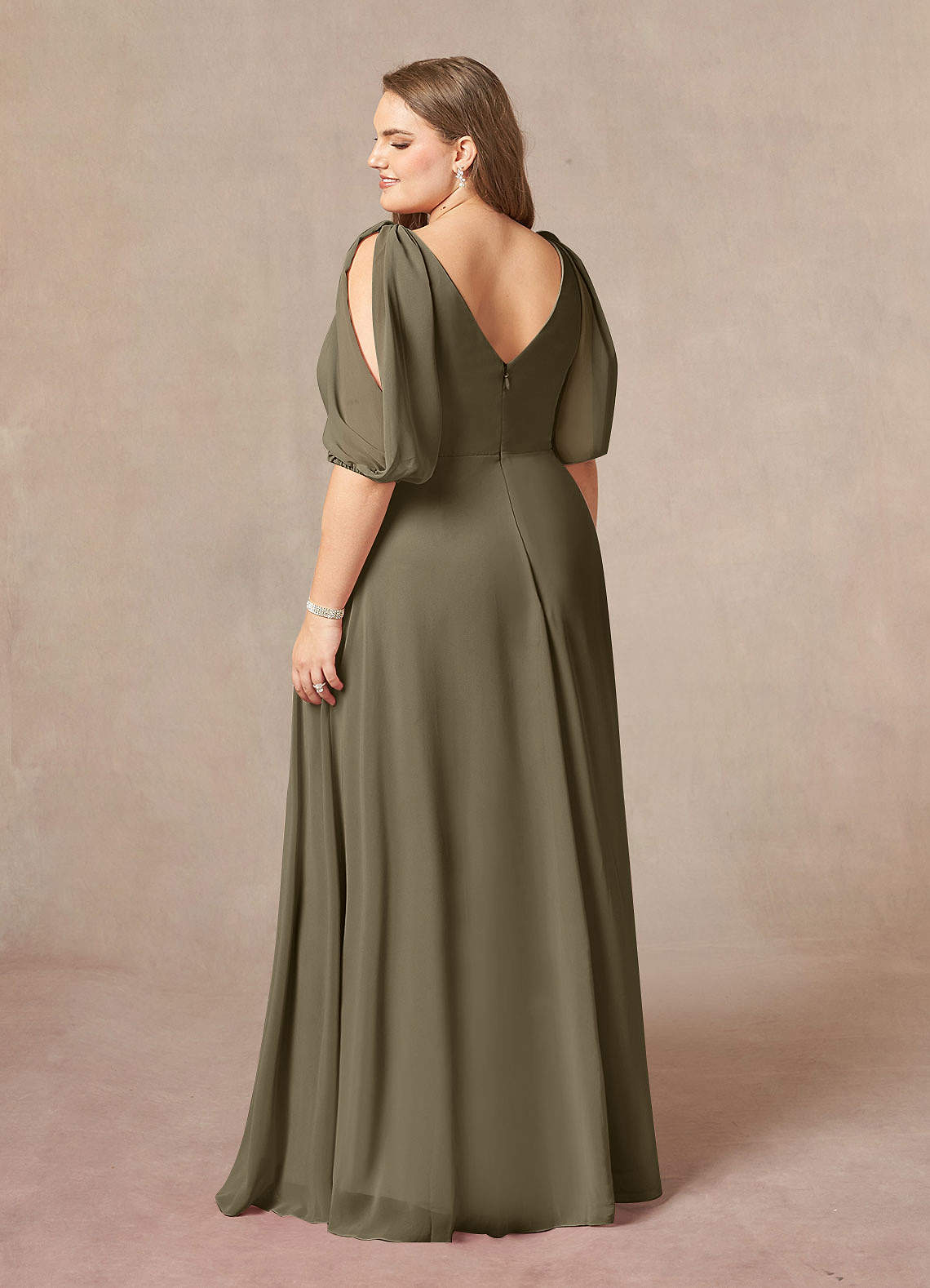 Willow Green A-Line V-Neck Ruched Chiffon Dress