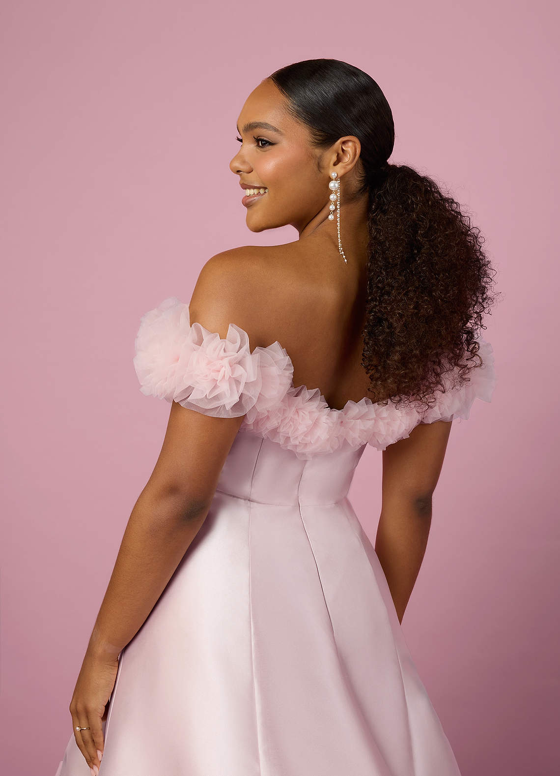 Ballerina Pink Ball-Gown Off the Shoulder Mikado Dress Ballerina Pink