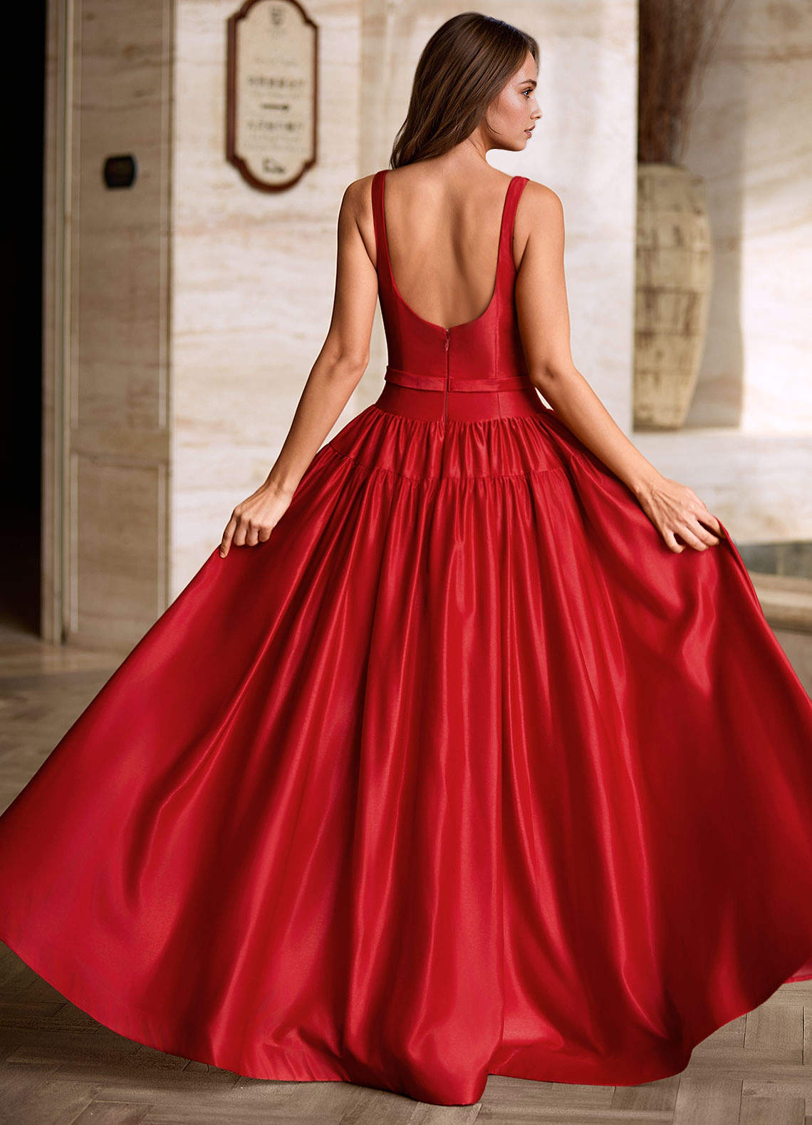 Arora Red Square Neckline Prom Dress