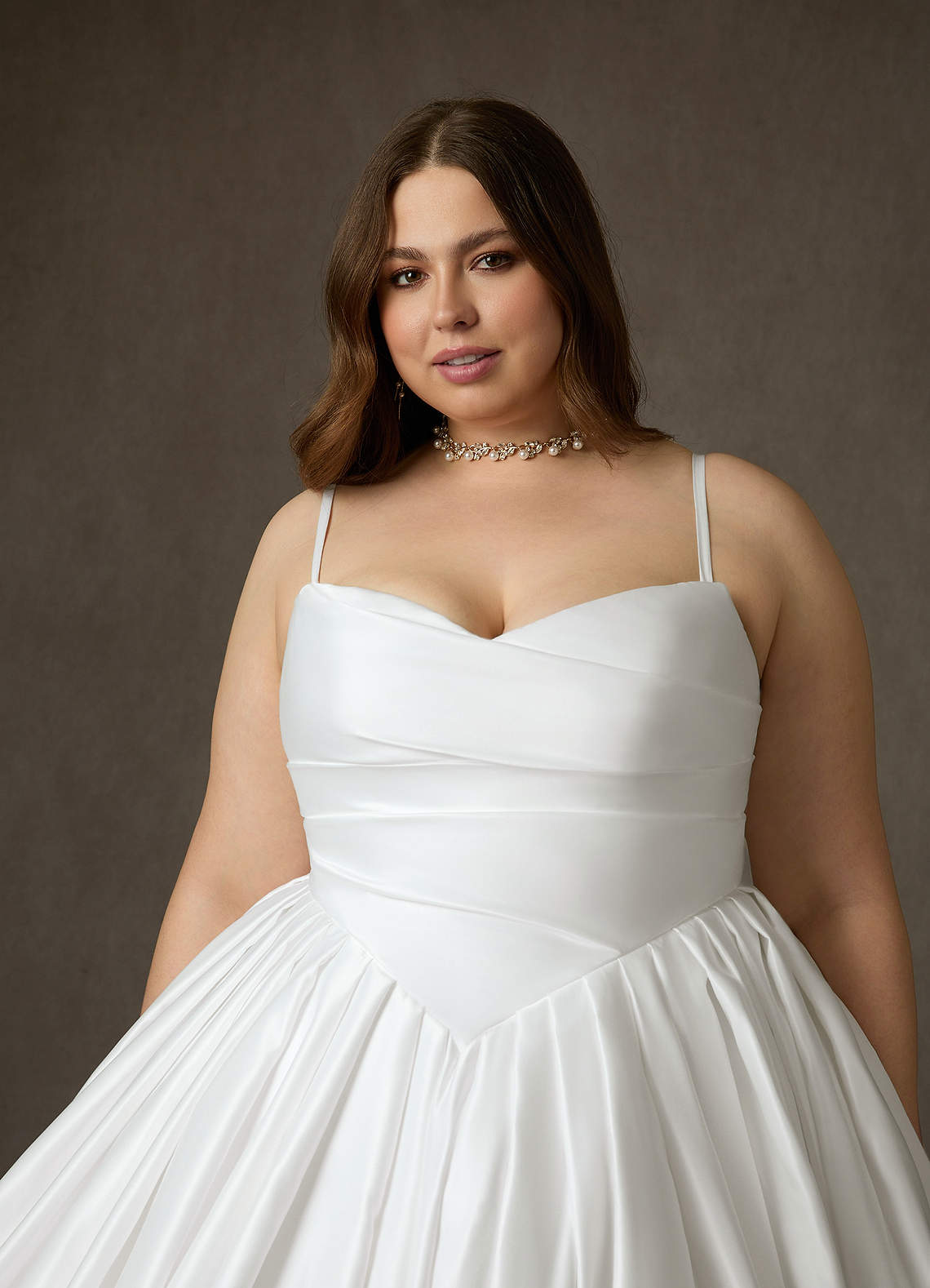 Diamond White Ball-Gown Strapless Matte Satin Dress