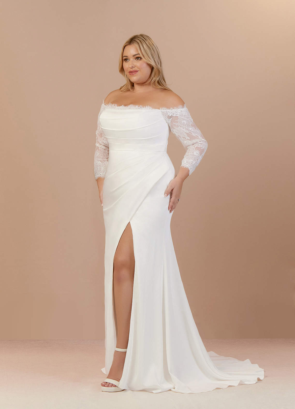 Diamond White Mermaid Sequins Crepe Back Satin Dress