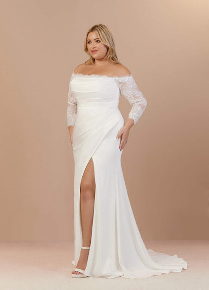 Diamond White Mermaid Sequins Crepe Back Satin Dress