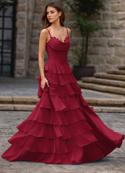 Floralace Merlot Ruffled A-Line Prom Dress