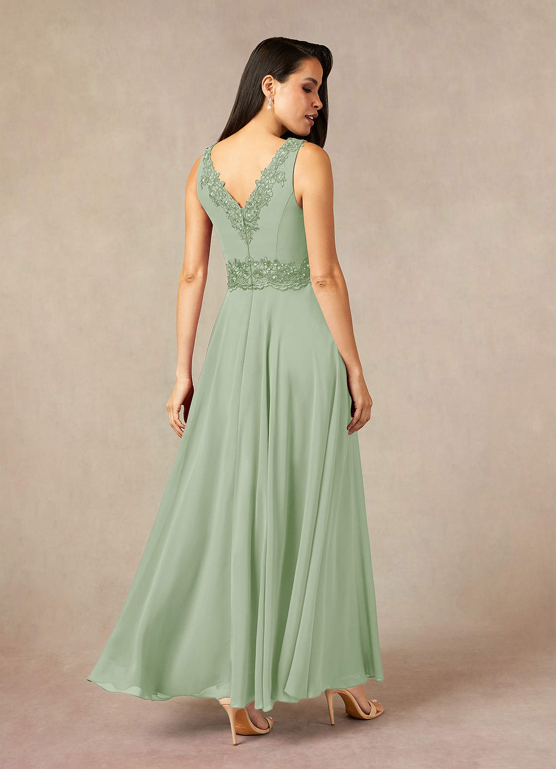 Dusty Sage A-Line Sequins Chiffon Dress