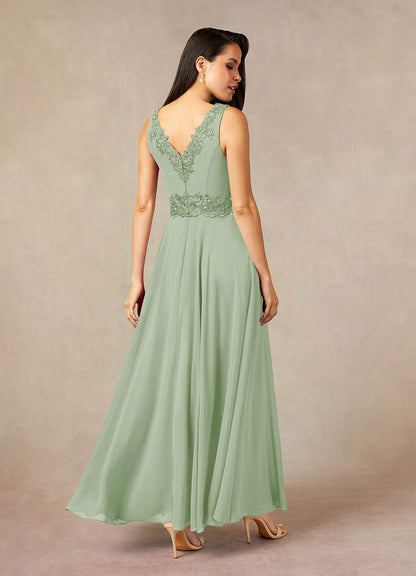 Dusty Sage A-Line Sequins Chiffon Dress