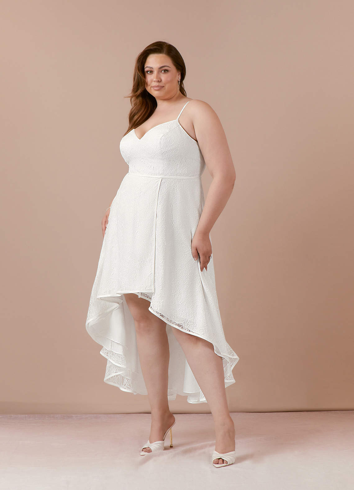Diamond White A-Line Lace Matte Satin Dress