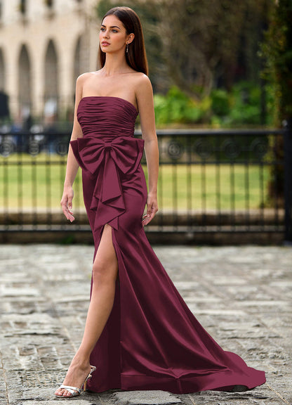 Elowen Burgundy Sculpted Strapless Ruffle Prom Dress