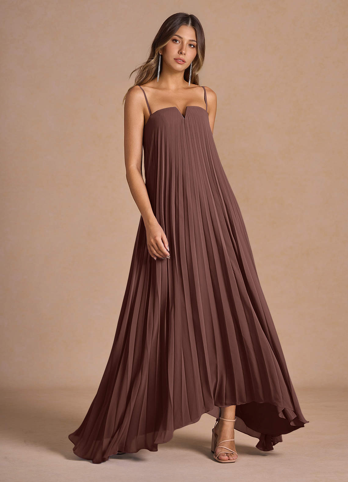 Nahla Mocha Coco Allover Pleated Maxi Dress  Dress
