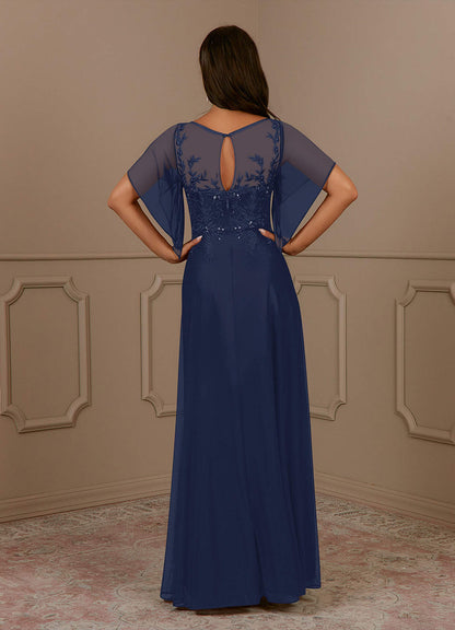 Dark Navy A-Line Sequins Mesh Dress