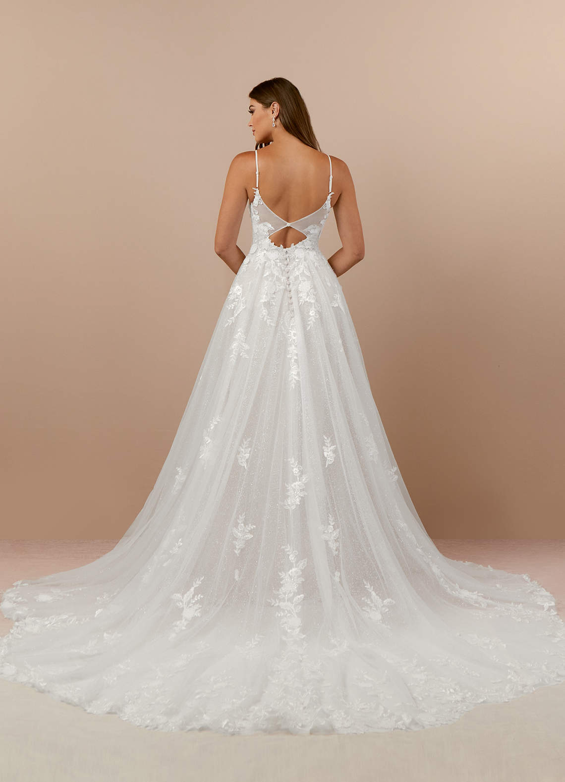 Diamond White A-Line V-Neck Lace Tulle Dress