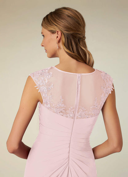 Blushing Pink A-Line Scoop Sequins Chiffon Dress