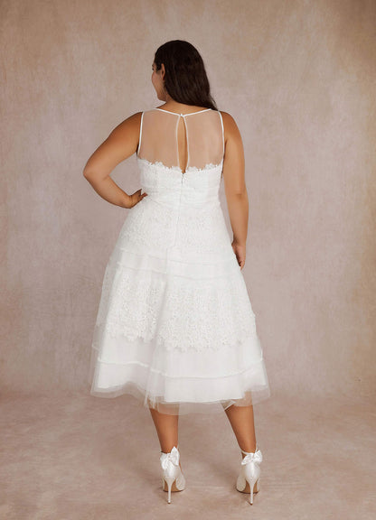 Diamond White A-Line Sweetheart Lace Tulle Dress