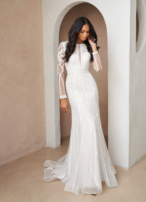 Diamond White Mermaid Scoop Tulle Dress