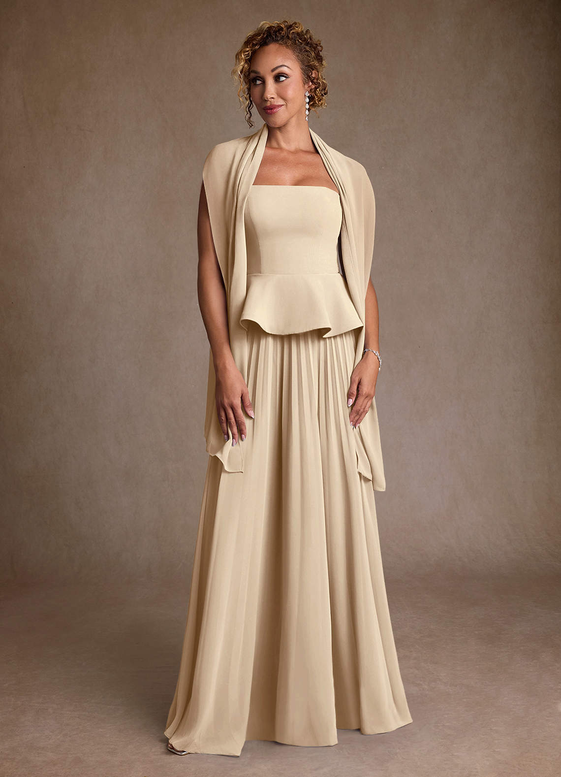 Champagne A-Line Pleated Chiffon Dress