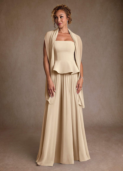 Champagne A-Line Pleated Chiffon Dress