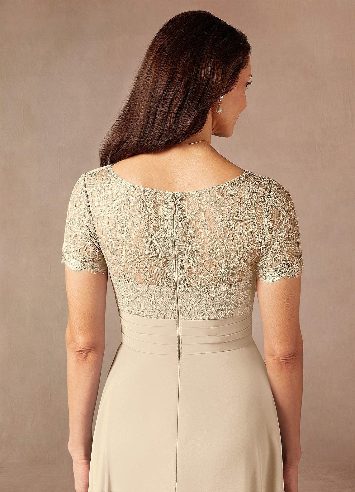 Champagne A-Line Lace Chiffon Dress