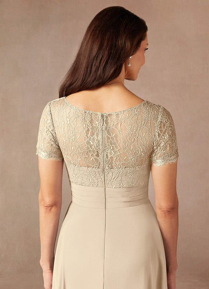 Champagne A-Line Lace Chiffon Dress