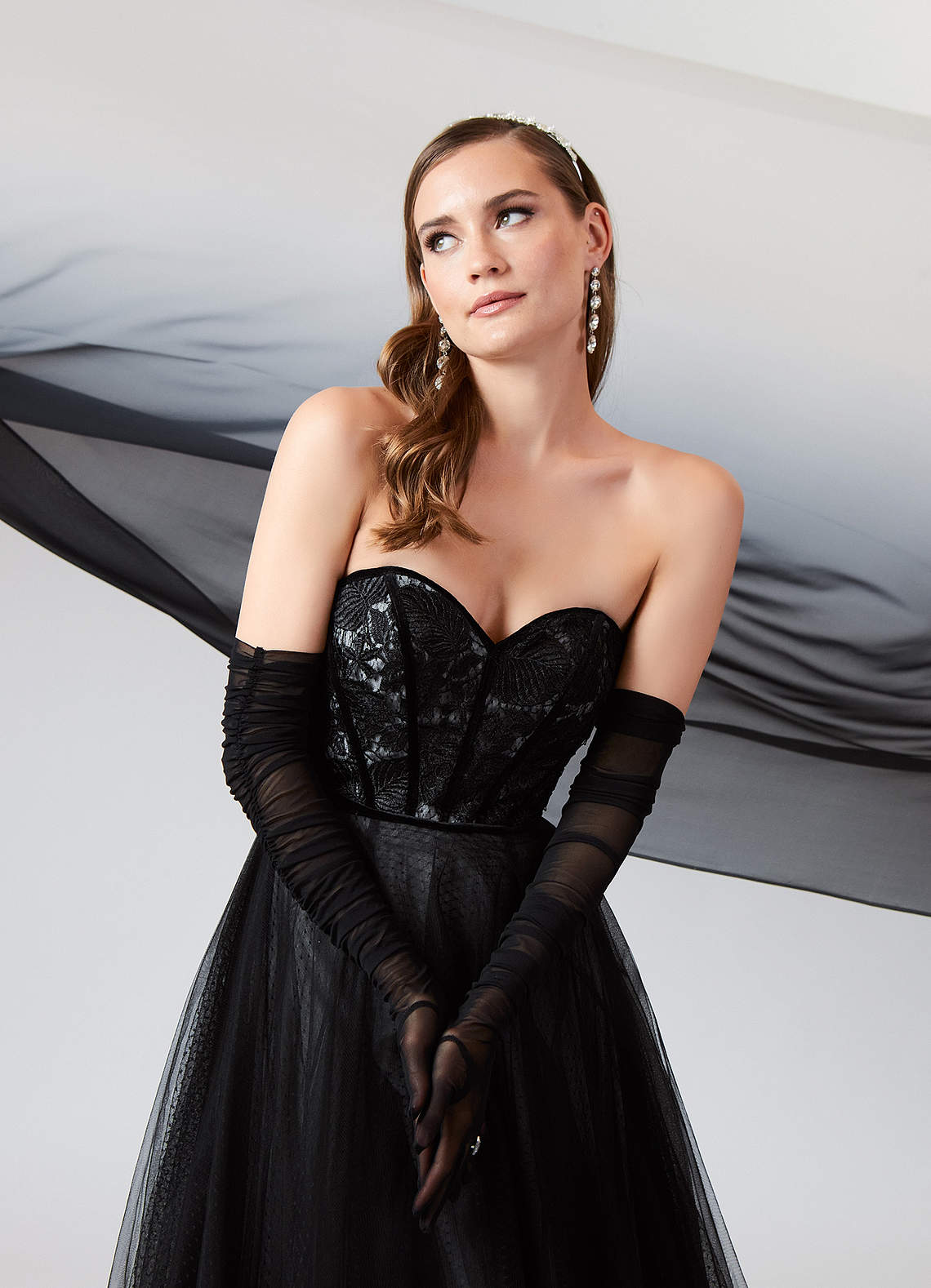 Black Diamond White Ball-Gown Lace Tulle Dress